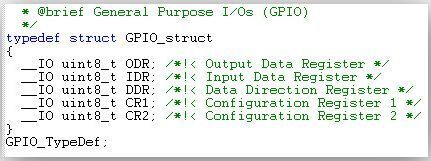 Структура GPIO в AvrStudio 4 для CMSIS