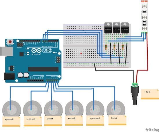 Makey Makey управление новогодней RGB-гирляндой
