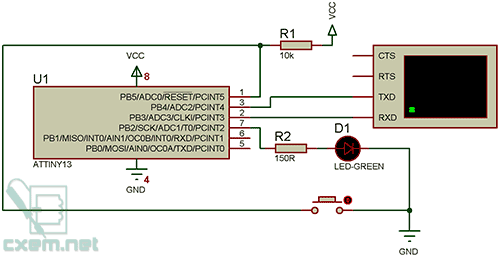 Схема программного UART на AVR микроконтроллере