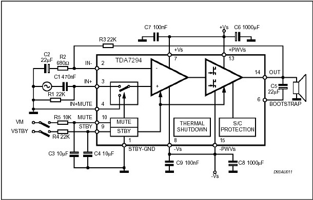Схема включения микросхемы TDA7294