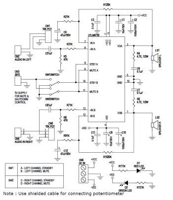 Схема 14-ваттного усилителя на LM4730