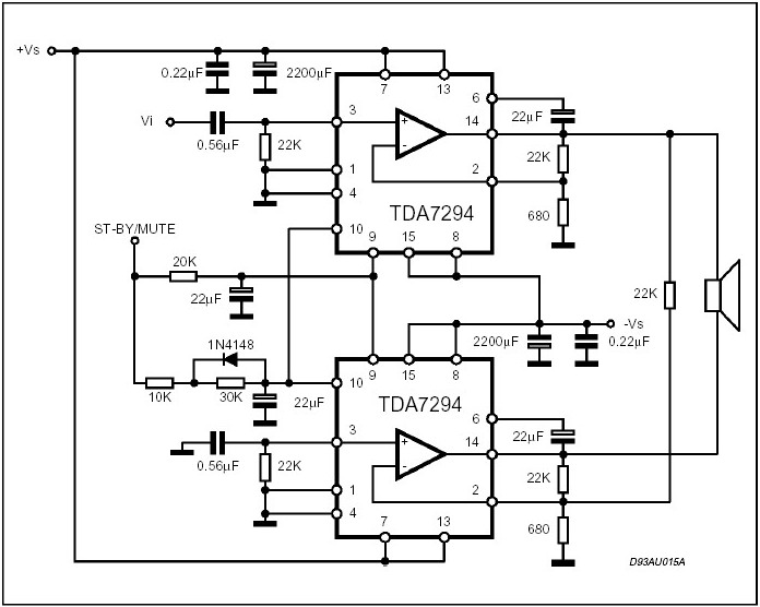 Схема включения микросхемы TDA7294