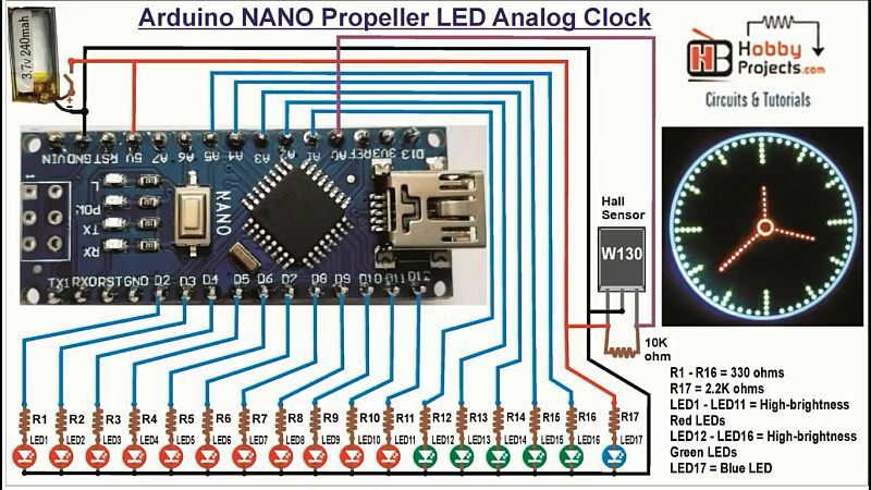Часы-пропеллер на Arduino NANO своими руками