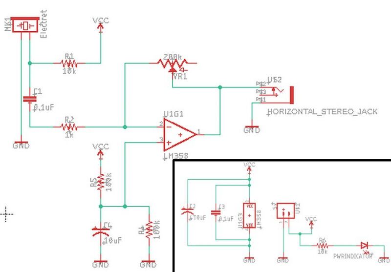 Предусилитель для электретного микрофона на LM358