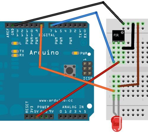 Схема подключения PIR сенсора к Arduino