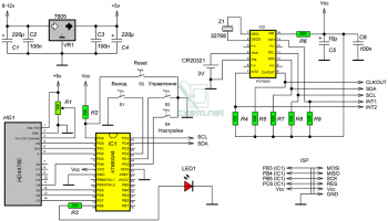 Схема часов на PCF8523 и AVR