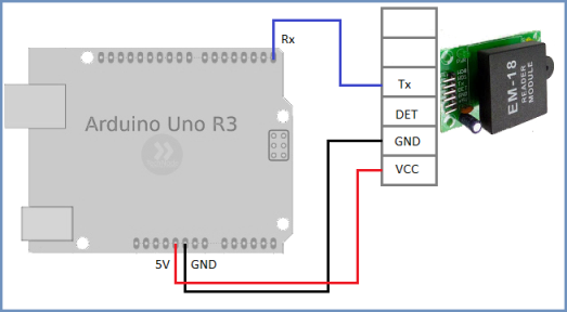 Схема RFID управления доступом с Arduino UNO и EM-18 Схема RFID управления доступом с Arduino UNO и EM-18