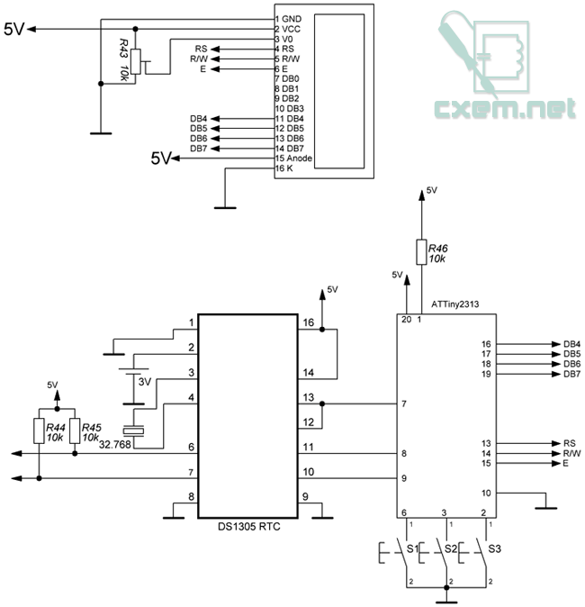 Часы календарь на МК ATTiny2313 и RTC DS1305
