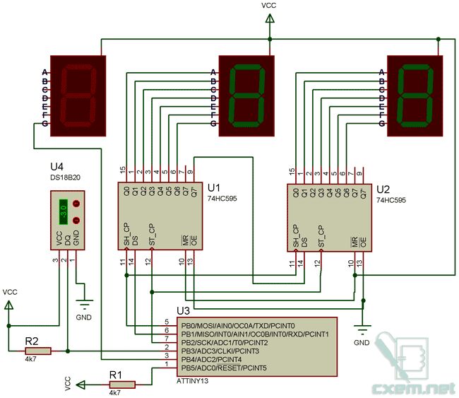 Термометр на МК Attiny13 и датчике DS18B20 Термометр на МК Attiny13 и датчике DS18B20
