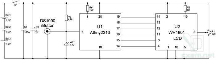 Считыватель iButton DS1990 на ATtiny2313 Считыватель iButton DS1990 на ATtiny2313
