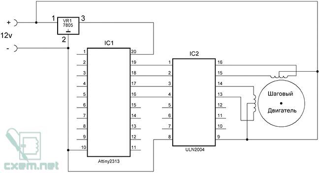 Тестер Униполярных Шаговых Двигателей на ATtiny2313 и ULN2004